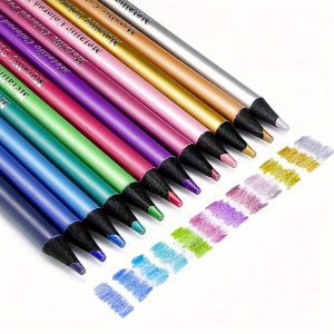 12 Pcs Metallic Colored Pencils. Black Wood 12 Color Drawing Pencil. For Schools. Family Painting. Coloring, Sketching, DIY Art Supplies Multicolor