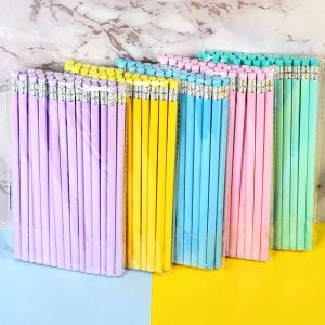 30pcs Assorted Macaron Color Wooden Pencils With Erasers For Writing & Arts Multicolor