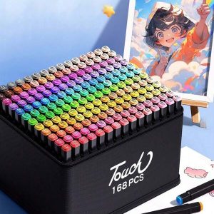 168pcs Marker Pen Set, Student Special Watercolor Brush Pen, Art Student Special Dual-Headed Oil-Based Marker Pen, High School/College Student Special Marker Pen, Compatible With Student Drawing Book, Available In 12/24/30/36/48/60/80/120/168 Colors Multicolor