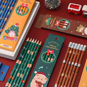 6pcs/Box Christmas Themed Pencils With Erasers (Random Color), Student Writing, Drawing, Sketching Pencil Set, Back To School Essential, Holiday Party Small Gift Multicolor-6pcs