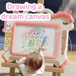 Colorful Unicorn Magnetic Drawing Board, Inspire Early Creativity, Develop Cognitive Skills, Perfect For Family Time And Birthday Presents (Brush Colors Vary) Multicolor